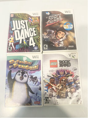 Lot of 4 Nintendo Wii Games Just Dance 4 LEGO Rock Band Space Chimps UNTESTED